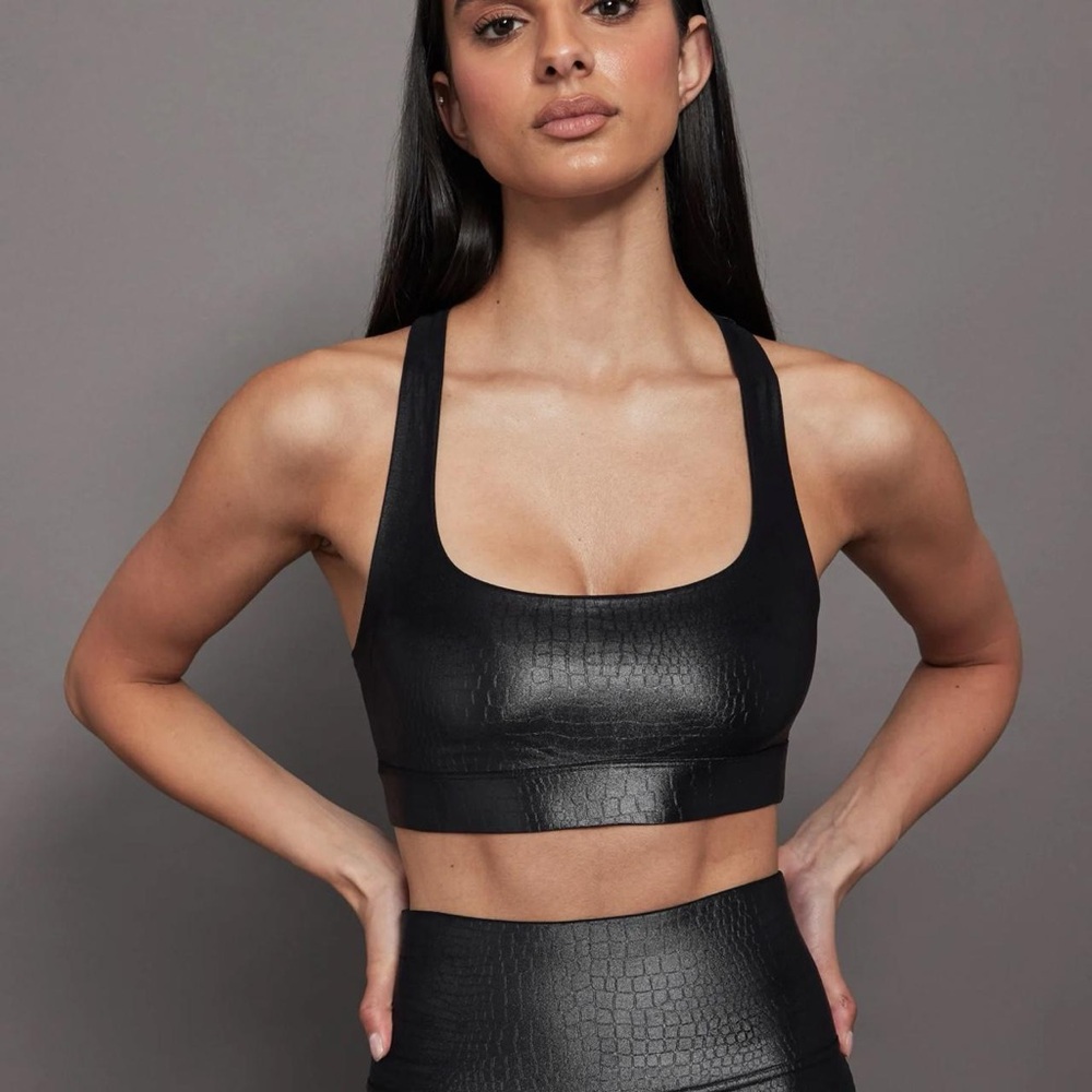 Carbon38 Black Criss Cross Bra in Crocodile Takara Shine small